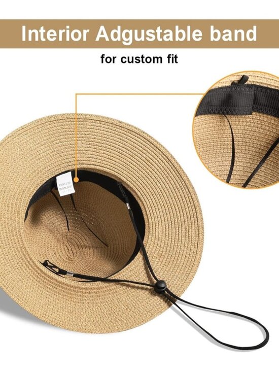 Women\'s Beach Sun Straw HatsUPF 50+ UV Sun Protection Wide Brim C Khaki main image 5